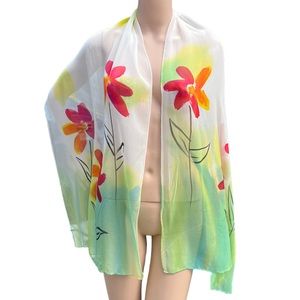 Lightweight semi sheer Chiffon Scarf floral flowers